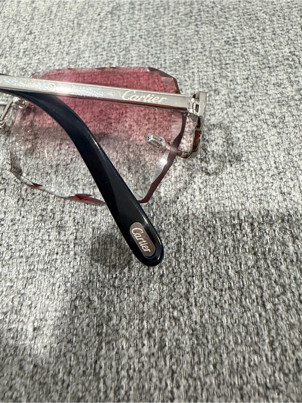 Cartier Rimless Sunglasses with Red Gradient Lenses and Black Case - Picture 3 of 5